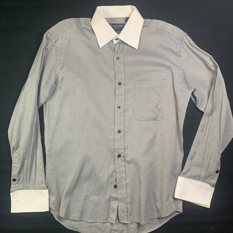 Мужская рубашка C. Allen New York с длинным рукавом на пуговицах спереди черно-белая с геометрическим узором - Изображение 1 из 4