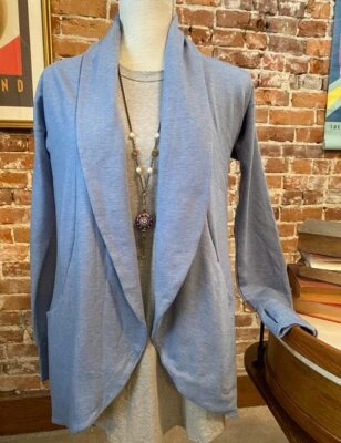 Cuddl Duds Heather Chambray Blue Terry Shawl Collar Cardi Wrap Cardigan XXS/XS Foto 1 de 4