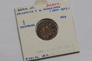 🧭 🇩🇪 ALEMANIA BADEN 1/2 CRUCERO 1859 B66 #275 - Imagen 1 de 3
