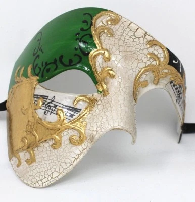 QUALITY GREEN & GOLD HALF FACE PHANTOM MUSICAL NOTES MASQUERADE MASK  - Image 1 of 4