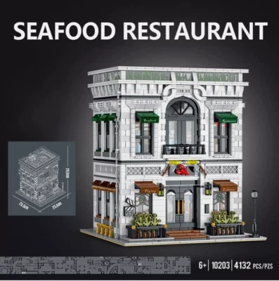 4132PCS Seafood Restaurant Model – Creative City Set with Lights, Perfect Gift! - Image 1 of 4
