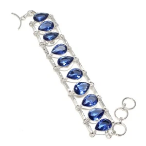 Blue Tanzanite Gemstone Handmade 925 Sterling Silver Jewelry Bracelet Sz 7-8" - Picture 1 of 1