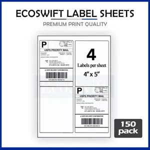 (600) 4 x 5 EcoSwift Laser/Ink Address Shipping Adhesive Labels 4 per sheet - Picture 1 of 5