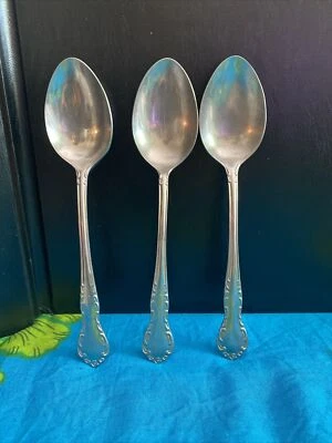 3 Queen's Court Pattern Stainless Dinner Spoons Flatware Japan - Image 1 of 4