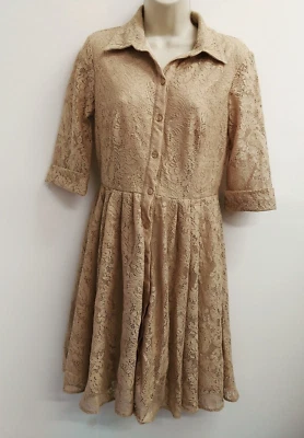Gabby Skye Dress Womens Size 6 Beige Lace Fit Flare Knee Length Collared Ladies - Image 1 of 4