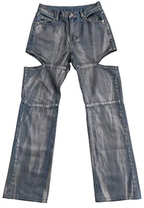 Source Unknown Blue Cut Out Coated Jeans Stone Washed Women's Sz Medium  - Picture 1 of 13