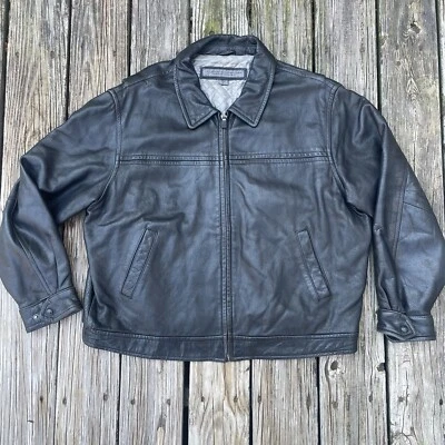VTG Structure Men's Leather Jacket Cowhide Sz XL BLACK - Image 1 of 4