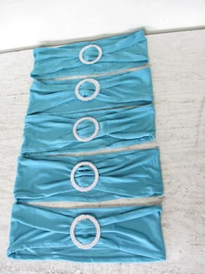 Lot of 5 Aqua Blue Spandex Chair Sash with Buckles, 13" - 20" x 4", 5-Piece - Picture 1 of 3