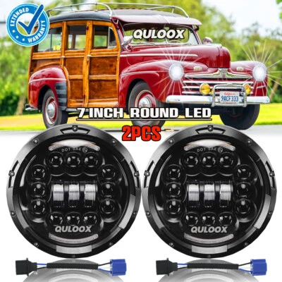Pair For Ford Deluxe 1939-1951 7" Inch Round LED Headlights Lamp Housing New Foto 1 de 4