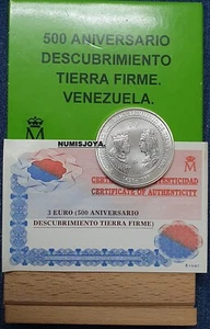 3 EUROS PLATA año 1998 500 ANIVERSARIO TIERRA FIRME VENEZUELA. PESO 20 GR. - Foto 1 di 3
