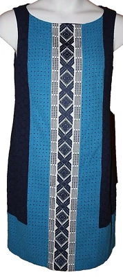 Beth Bowley Blue Navy White Color Block Dress Embroidered Sleeveless 10 - Image 1 of 4