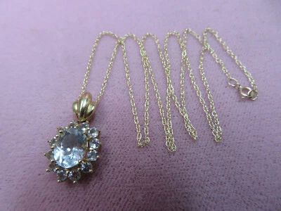 Vtg 14K Solid Gold Aquamarine Pendant & 14K Gold 18" Rope Chain Necklace - Image 1 of 4