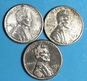 1943 D ** Stahl Weizenkopf Lincoln Cent 3 Kursmünzensatz ** Penny Lot * mittlere Gebrauchsspuren * - Bild 1 von 2