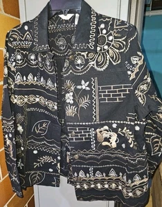 LAURA ASHLEY Black Gold Silver Embroidered Print JACKET Sz 1X Nice - Picture 1 of 10