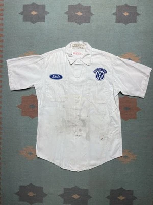 Camisa de trabajo vintage años 50 60 manga corta Volkswagen parche sarga blanca mediana Foto 1 de 4