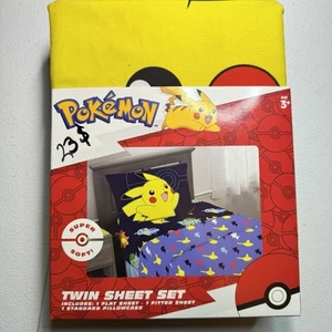 POKEMON Twin Size 3 Piece Sheet Set Pikachu Squirtle REVERSIBLE PILLOWCASE NEW - Picture 1 of 7