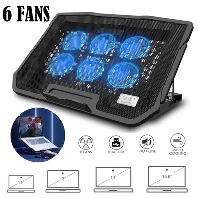 6 вентиляторов кулер ноутбука охлаждения подушечка USB стойка тихий светодиодный свет радиатор ПК ноутбука - Изображение 1 из 4