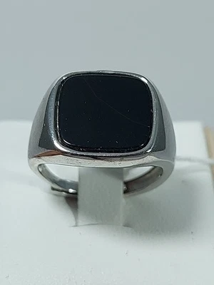 Anello Argento925 Donna Uomo Pietra Onice Quadrato Nero Lucido Sigillo Chevalier - Immagine 1 di 4