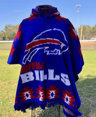 Buffalo Bills Alpaca Wool Poncho, Unisex Hooded   Made In Ecuador. - Image 1 of 4