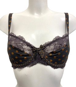 Lise Charmel Grey Bra 32E Underwired Plunge gold polka dots Feminin Glamour 85D