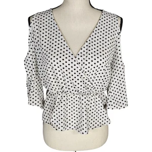 The Outfit Polka Dot V Neck Peplum Blouse, Black/White, XS - Picture 1 of 12