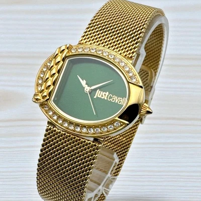 Just Cavalli Snake Stone Bezel Gold Green Dial Quartz Watch 33mm Used - Image 1 of 4