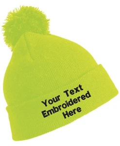 Personalised Junior Pom Pom Beanie Bobble Hat With Name Slogan Kids Childrens - Picture 1 of 8