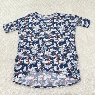 Camisa LuLaRoe Mujer XL Azul Blanco Hoja Estampado Paisley Túnica Elastizada Suave Top Foto 1 de 4