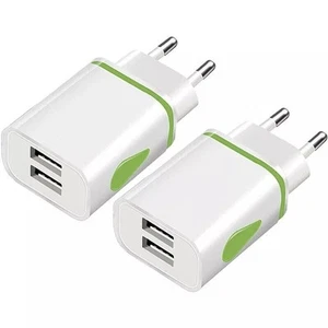 Adaptador - Paquete de 2, Enchufe EU 2 Pin a Doble USB, Cargador de Viaje, Adaptador Euro Europa - Imagen 1 de 15