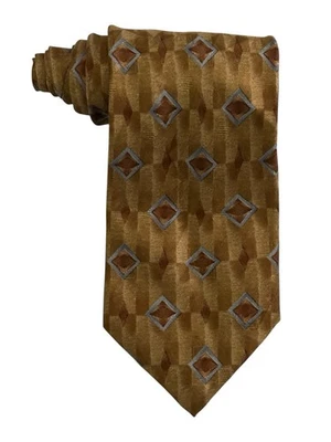 Alfani 100% 丝绸男式设计师几何金色领带 63 英寸 X 3.75 英寸 — 第 1/3 张图片