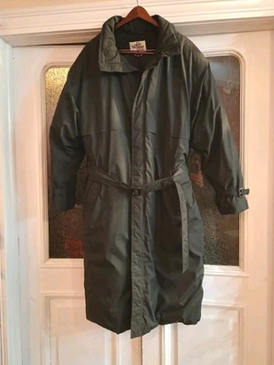 Vintage The Company Store Trench Coat Women L Black Puffer Down Insulate Utility - Image 1 of 4