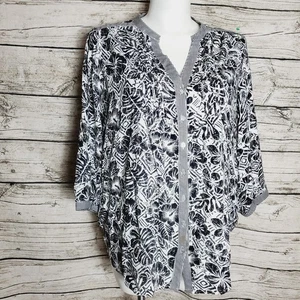 Camicia blusa Avenue con bottoni donna più 18/20 nero bianco floreale casual top - Foto 1 di 8
