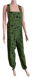 MUSHROOM PRINT OVERALLS HIPPIE Jumpsuit Size S/M Nepal New - Picture 1 of 7