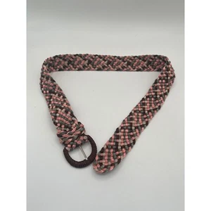 Belt Pink Gray Brown Braided Woven Boho Belt Buckle Womens 37.5" long 2" Wide - Picture 1 of 3