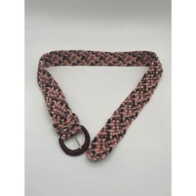 Belt Pink Gray Brown Braided Woven Boho Belt Buckle Womens 37.5" long 2" Wide - Image 1 of 3