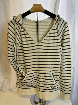 Sudadera con capucha Roxy para mujer manga larga cuello en V rayas azul/crema talla M Foto 1 de 4