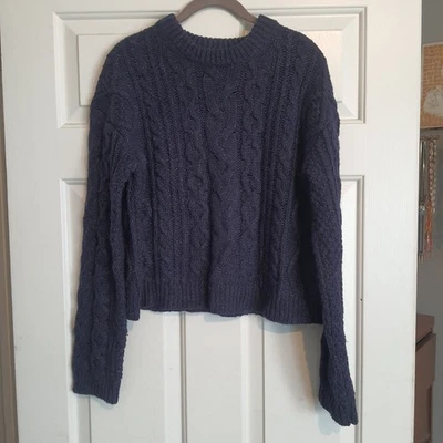 Velvet By Graham Spencer Dark Blue Cable Knit Fisherman Pull Over Sweater Small - Image 1 of 4