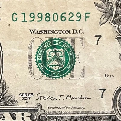 June 29, 1998 (19980629) One Dollar Fancy Serial Number Birthday Note - Image 1 of 3