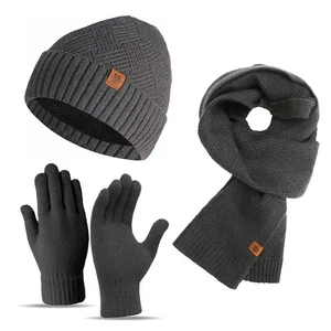 Winter Beanie Hat Scarf and Touch Screen Gloves Set Knitted Hats Thermal Gloves - Picture 1 of 16