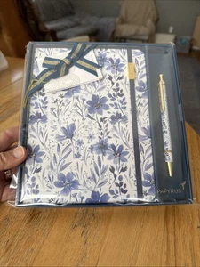 New Papyrus Journal & Pen Set Blue & White Floral - New in Box - Picture 1 of 14