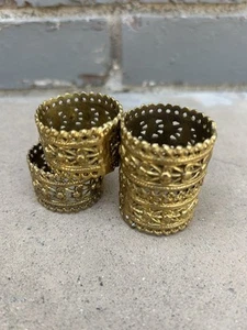 4 Gold Tone Hollywood Regency Style Pier One Metal napkin rings - Picture 1 of 8