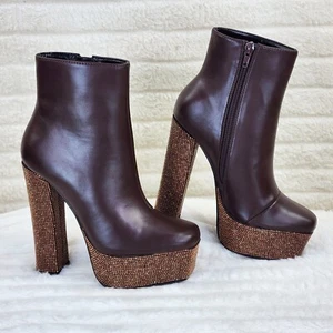 Botas al tobillo Nikki Marrón Cuero Plataforma Estrás Tacón Grueso - Imagen 1 de 11