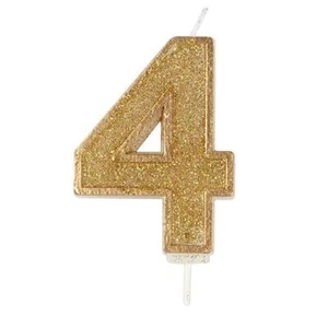 Birthday Cake Candle Number Numeral GOLD SPARKLE 4 70mm Party Celebration Topper - Picture 1 of 1