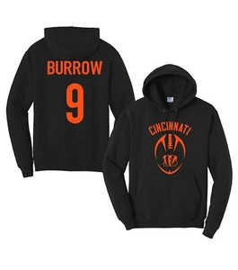 Cincinnati Football Black Hoody Hoodie , Joe Burrow #9 Bengals, Hood - Picture 1 of 1