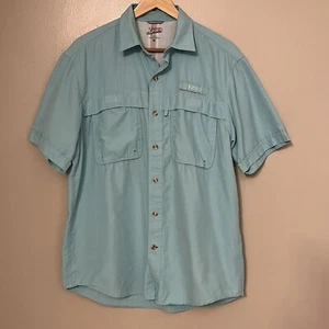 Izod Surfcaster Men’s Blue Short Sleeve Vented Fishing Outdoor Button Up Shirt M - Picture 1 of 12