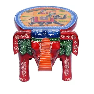 Handmade Wooden Elephant Stool, Mughal Hand Painted Stool for Home Decor - Picture 1 of 4