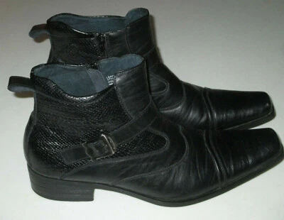 Botín Delli Aldo para hombre 11 cuero negro punta extendida hebilla única cremallera lateral Foto 1 de 4