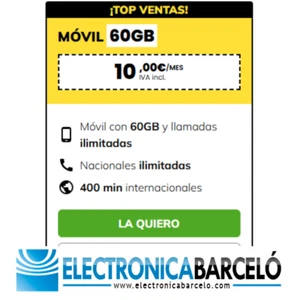 TARJETA PREPAGO MASMOVIL TARIFA PREPAGO 60GB + LLAMADAS ILIMITADAS - Imagen 1 de 1