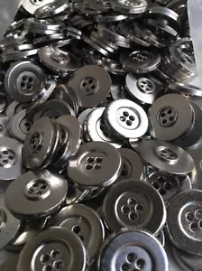 12 THICK METAL BUTTON FROM ITALY Chrome/Silver Finish 23mm 7/8" 4hole - Picture 1 of 3
