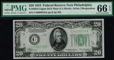 MULE NOTE. $20 1934 Philadelphia  Mule FRN. Fr. 2054-Ddgsm. PMG 66 EPQ.  - Image 1 of 2